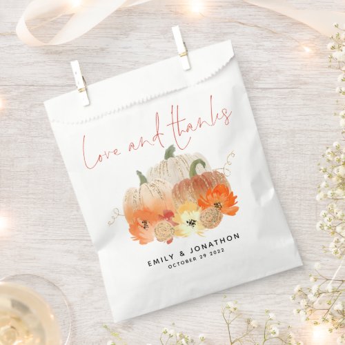 Pumpkins Florals Glitter Wedding Love and Thanks Favor Bag