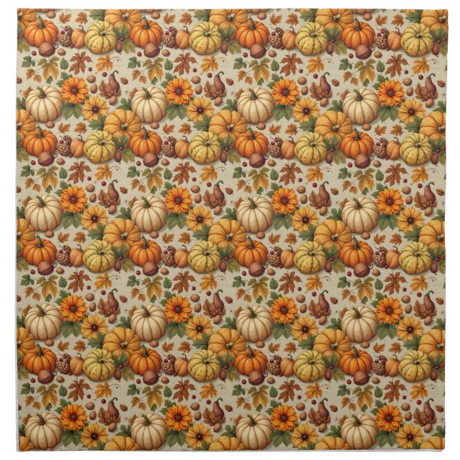 Pumpkins Fruits and Flowers Cloth Napkin (Front)