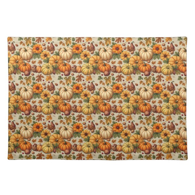 Pumpkins Fruits and Flowers Cloth Placemat (Front)