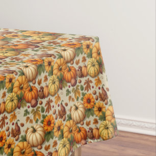 Pumpkins Fruits and Flowers Tablecloth