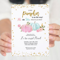 Pumpkins Gender Reveal Pink Blue Invitation