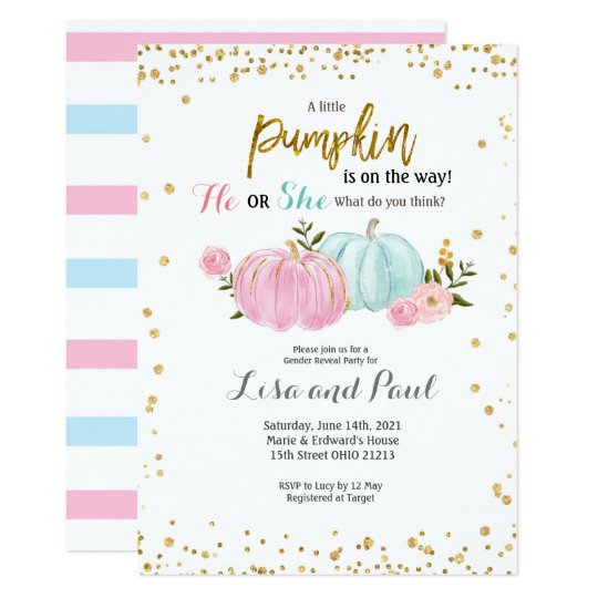 Pumpkins Gender Reveal Pink Blue Invitation | Zazzle.com