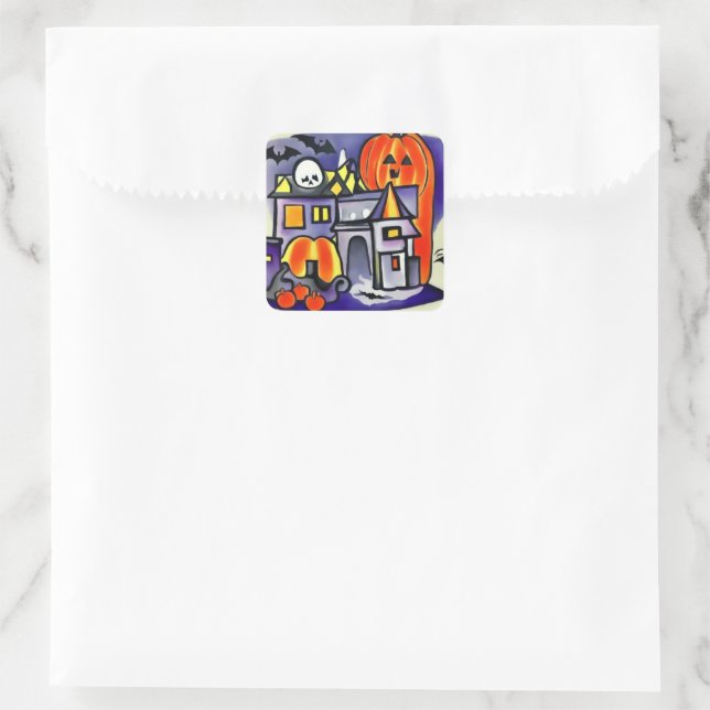 Pumpkins, ghosts, halloween bats square sticker (Bag)