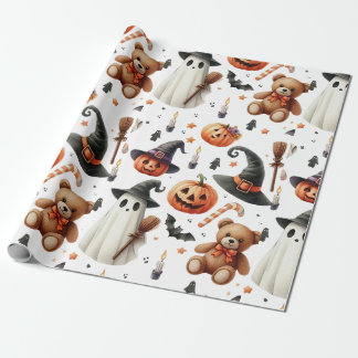 Pumpkins, ghosts, teddy bears Halloween children’s Wrapping Paper