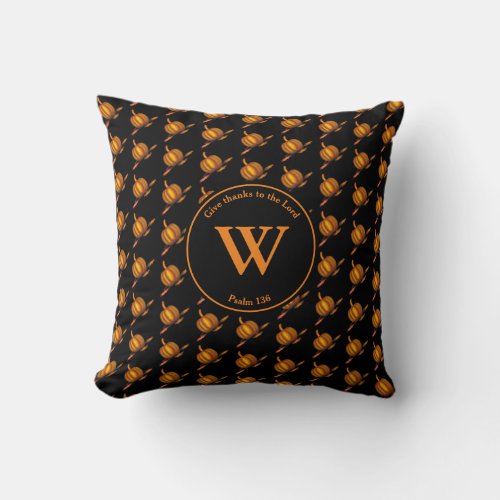 Pumpkins GIVE THANKS Monogram Customized BLACK Throw Pillow