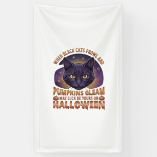 Pumpkins Gleam Halloween Black Cat Falling Leaves_ Banner