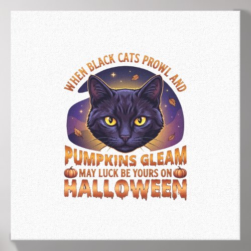 Pumpkins Gleam Halloween Black Cat Falling Leaves_ Canvas Photo Tile