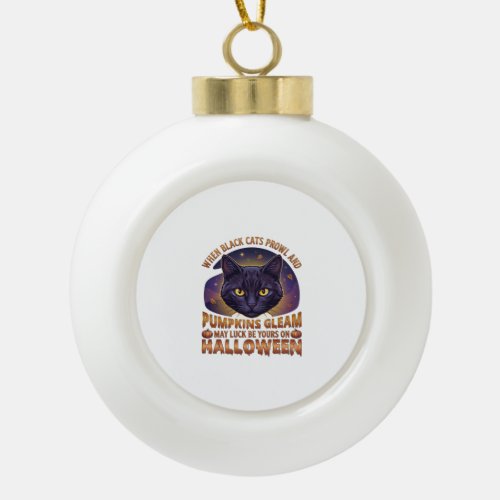 Pumpkins Gleam Halloween Black Cat Falling Leaves_ Ceramic Ball Christmas Ornament