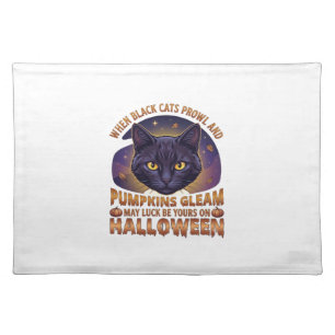 Pumpkins Gleam Halloween Black Cat Falling Leaves_ Cloth Placemat