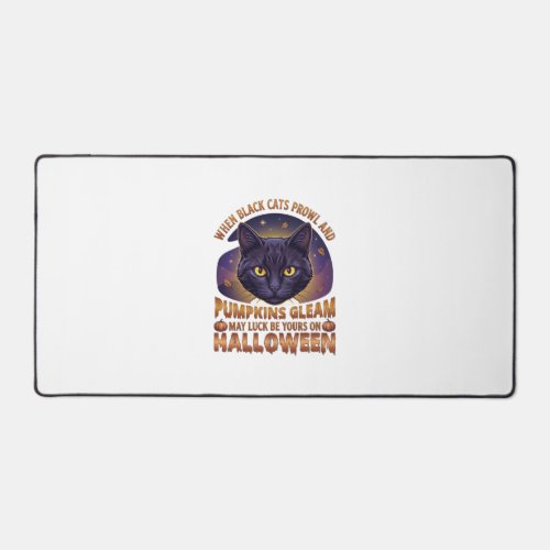 Pumpkins Gleam Halloween Black Cat Falling Leaves_ Desk Mat
