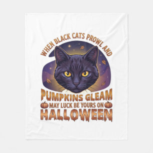 Pumpkins Gleam Halloween Black Cat Falling Leaves_ Fleece Blanket