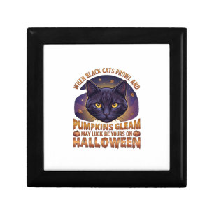 Pumpkins Gleam Halloween Black Cat Falling Leaves_ Gift Box