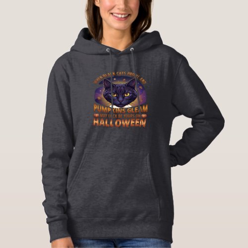 Pumpkins Gleam Halloween Black Cat Falling Leaves_ Hoodie