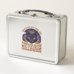 Pumpkins Gleam Halloween Black Cat Falling Leaves_ Metal Lunch Box