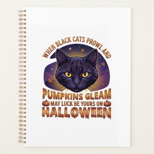 Pumpkins Gleam Halloween Black Cat Falling Leaves_ Planner