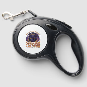 Pumpkins Gleam Halloween Black Cat Falling Leaves_ Retractable Pet Leash