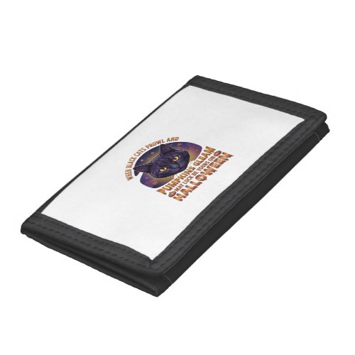 Pumpkins Gleam Halloween Black Cat Falling Leaves_ Trifold Wallet