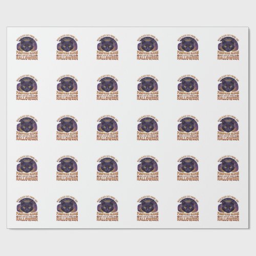 Pumpkins Gleam Halloween Black Cat Falling Leaves_ Wrapping Paper