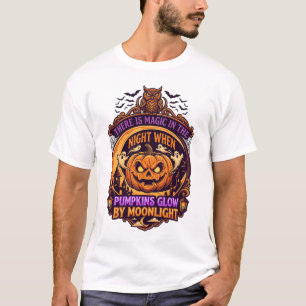 Pumpkins Glow Moonlight Jack Lantern Owl Ghosts T-Shirt
