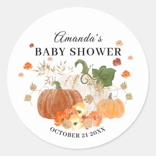 Pumpkins  Gold Halloween Theme Baby Shower Favor Classic Round Sticker