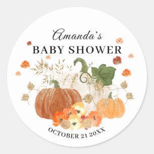 Pumpkins & Gold Halloween Theme Baby Shower Favor Classic Round Sticker