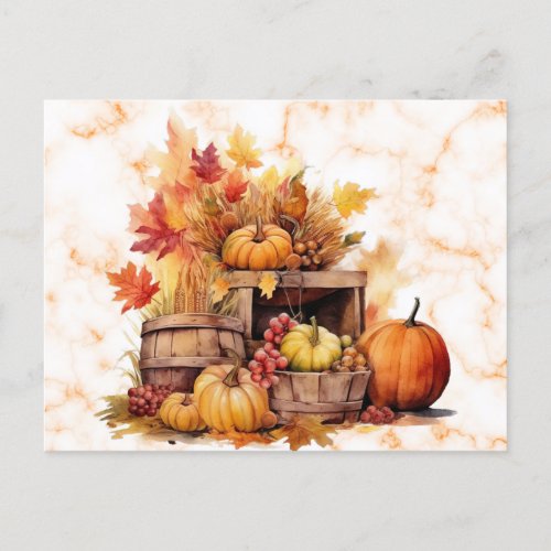 Pumpkins Grapes Leaves Autumn Fall Halloween Holiday Postcard