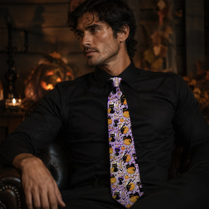 Pumpkins Halloween Candy Black Cats Neck Tie