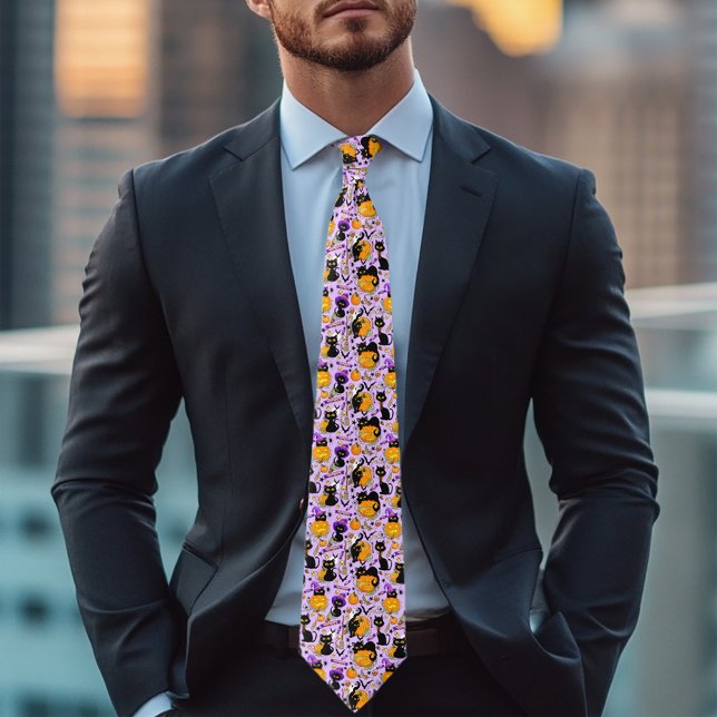 Pumpkins Halloween Candy Black Cats Neck Tie (Creator Uploaded)