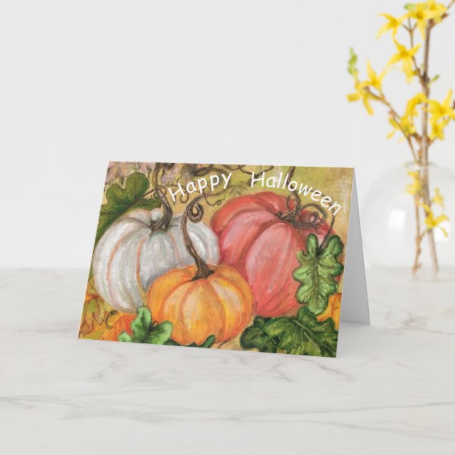 Pumpkins Halloween Card - Painting (Yellow Flower)