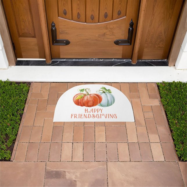 Pumpkins Happy Friendsgiving burnt orange fall Doormat (Outdoor)