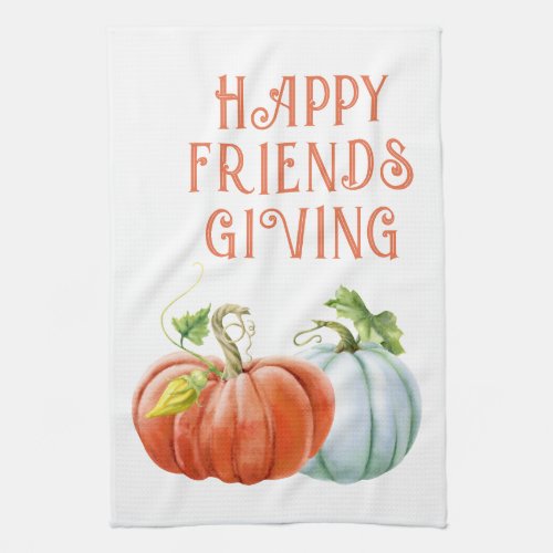 Pumpkins Happy Friendsgiving burnt orange fall Kitchen Towel