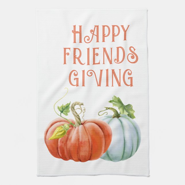 Pumpkins Happy Friendsgiving burnt orange fall Kitchen Towel (Vertical)