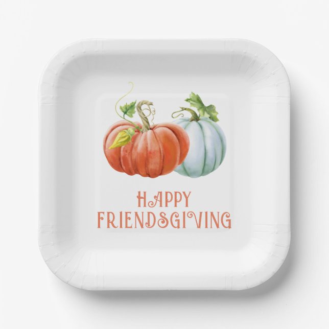 Pumpkins Happy Friendsgiving burnt orange fall Paper Plates (Front)