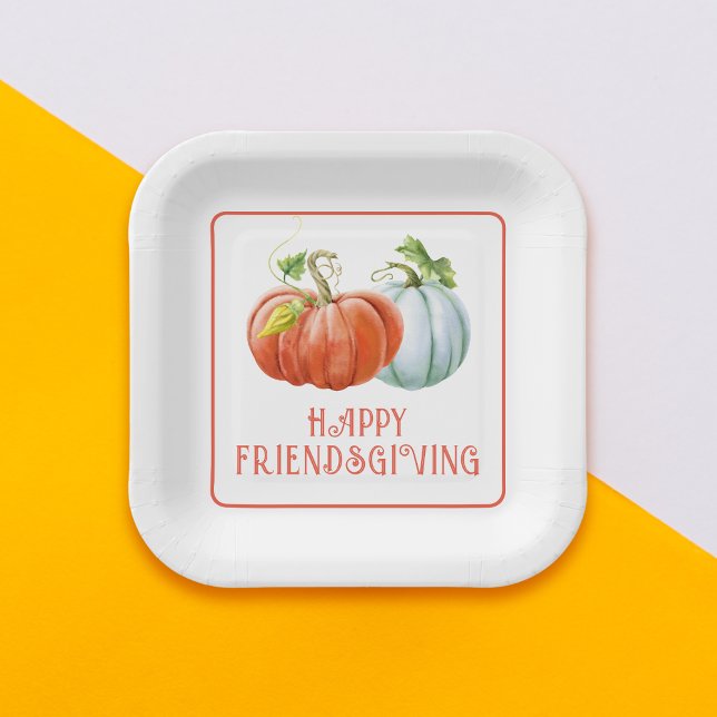 Pumpkins Happy Friendsgiving burnt orange fall Paper Plates (Creator Uploaded)