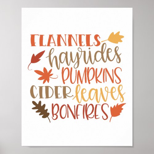 Pumpkins Hayrides Flannels Typography Poster