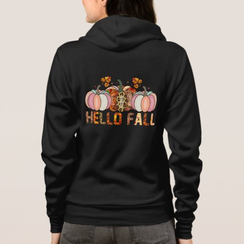 Pumpkins Hello Fall Leopard and Fall Leaves Print Hoodie