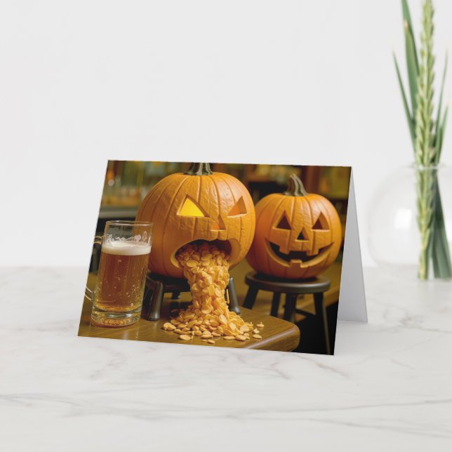 Pumpkins In a Bar Halloween Birthday Humor Card (Front)