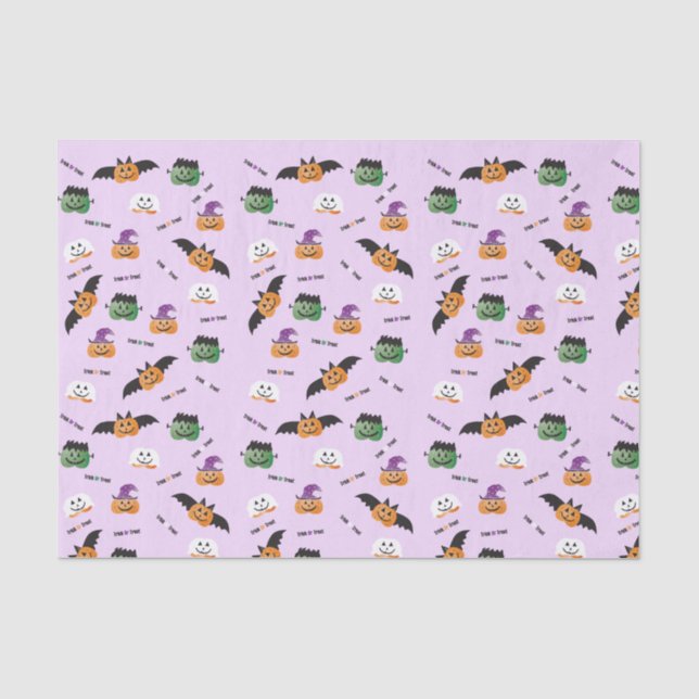 Pumpkins In Costumes Pattern Trick Or Treat Purple Tissue Paper (Front)