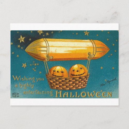 Pumpkins in Flying Basket Postcard