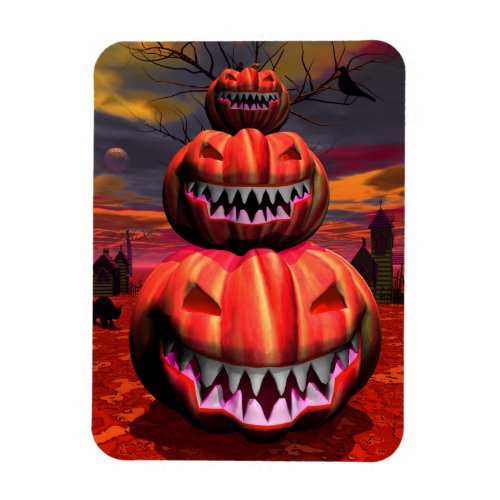 Pumpkins In Halloween Scene Magnet