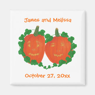 Pumpkins in Love Halloween Wedding Magnets