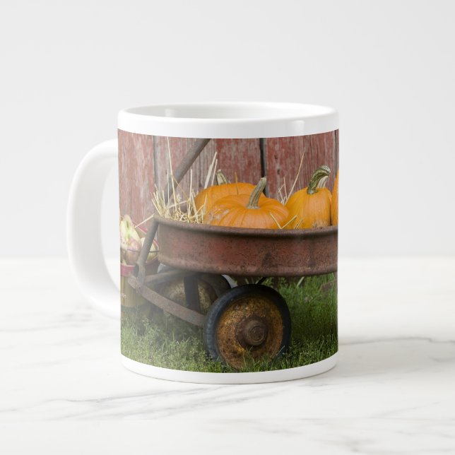 Pumpkins in old wagon giant coffee mug (Front Left)