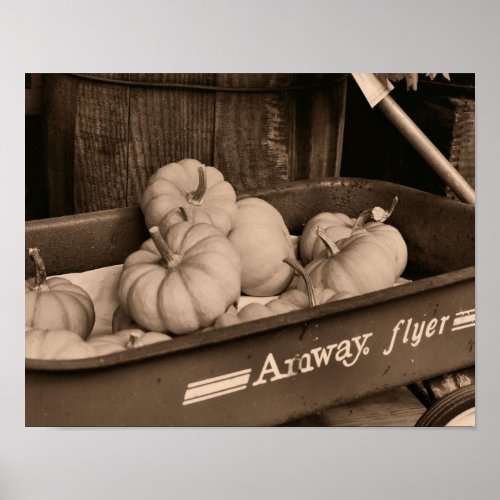 Pumpkins In Old Wagon In Sepia Autumn Poster