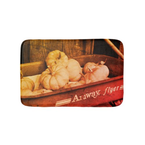 Pumpkins In Old Wagon In Sepia Distressed Vintage Bath Mat