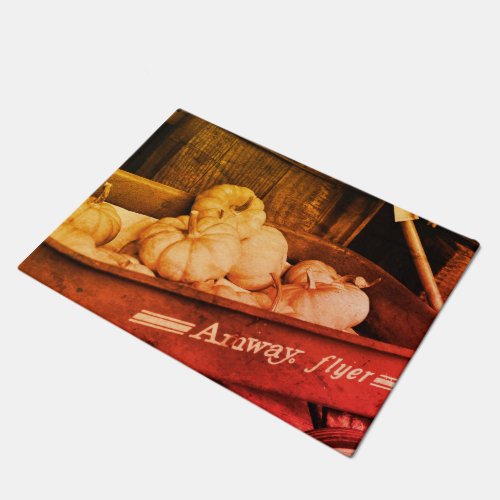 Pumpkins In Old Wagon In Sepia Distressed Vintage  Doormat