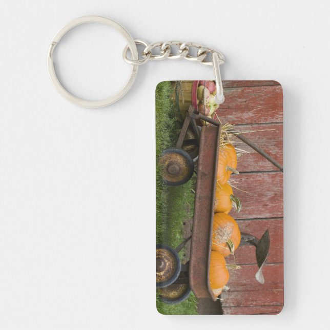 Pumpkins in old wagon keychain (Front)