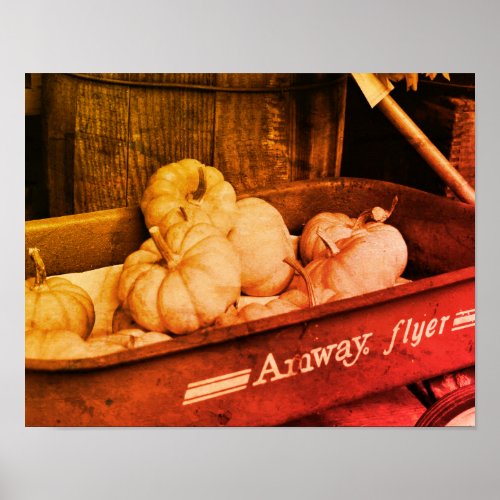 Pumpkins In Old Wagon Sepia Vintage Distressed Poster