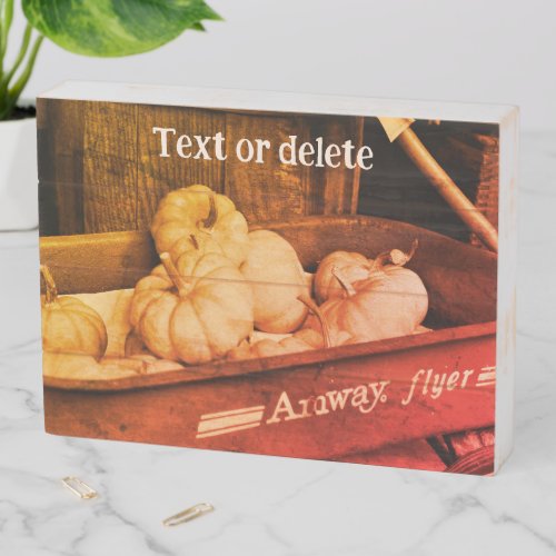 Pumpkins In Old Wagon Sepia Vintage Personalized Wooden Box Sign