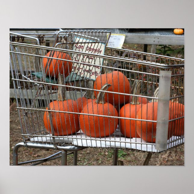 Pumpkins In Shopping Cart Country Fall Poster (Front)