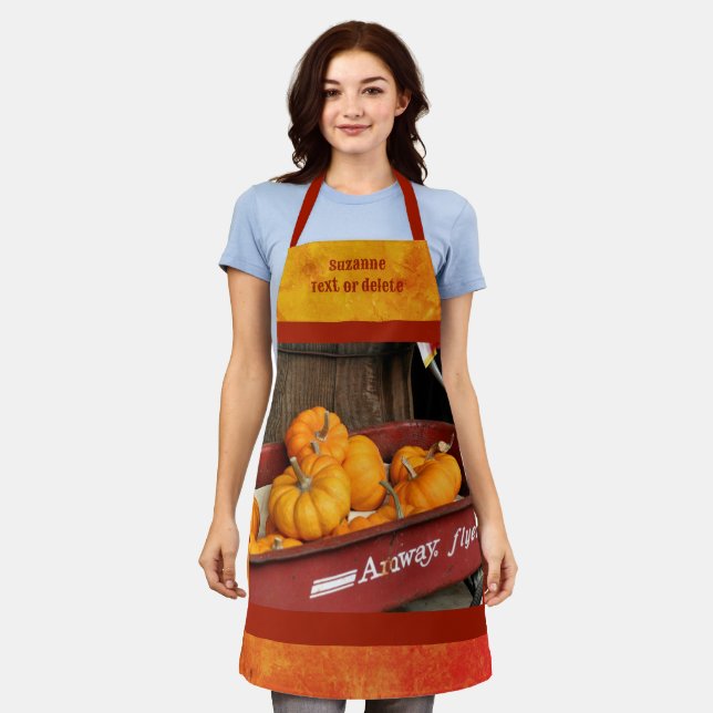 Pumpkins In Wagon Country Fall Personalized Apron (Worn)